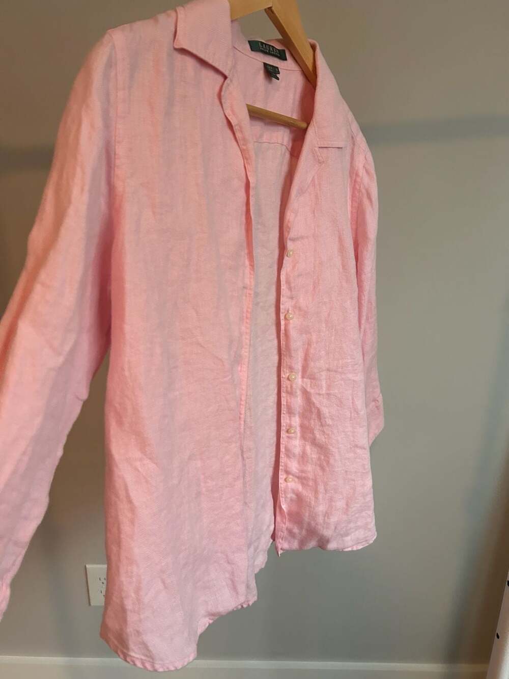 Lauren Ralph Lauren Women's Pink 100% Linen Long Sleeve Button-Up Shirt - Picture 5 of 5